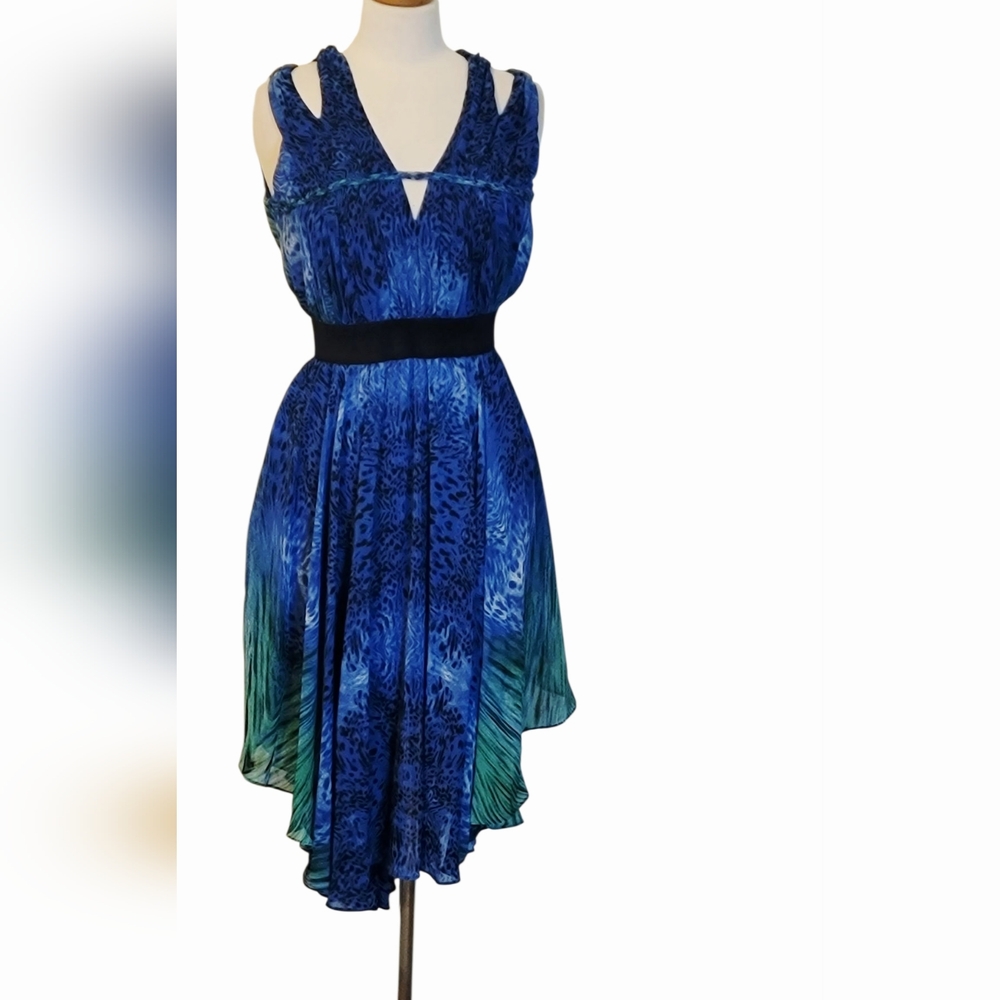 Xoxo Chiffon Animal Print Asymetrical Cocktail Midi Dress